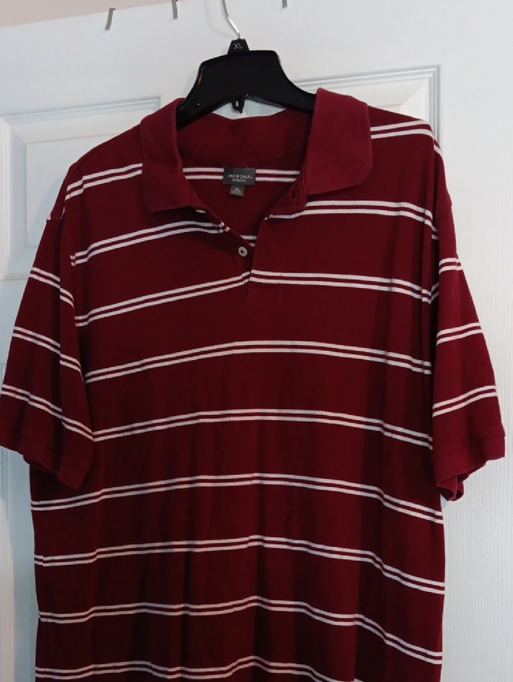 Merona Burgundy and White Striped Polo Shirt